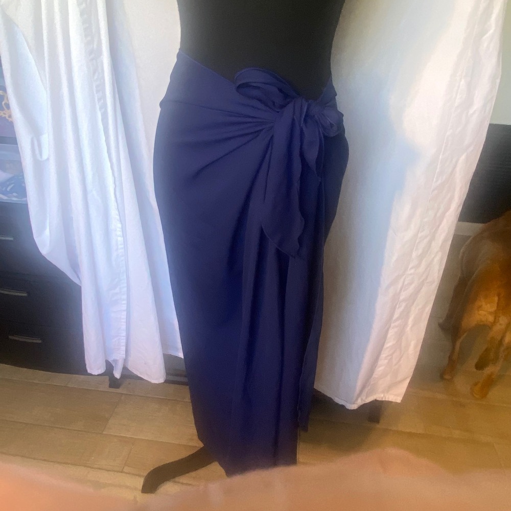 J. Valdi Navy Blue Sheer Sarong Wrap Swimsuit Cover Up One Size NWT